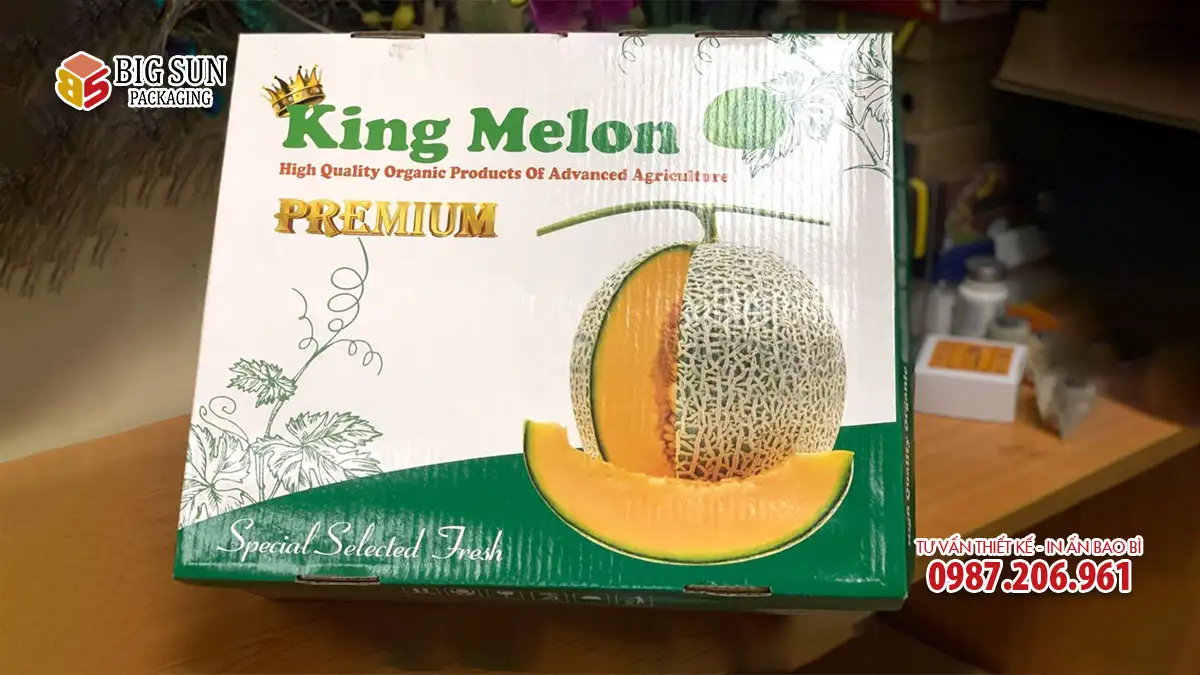 Mẫu thùng Carton đựng dưa lưới nắp âm dương King melon 2