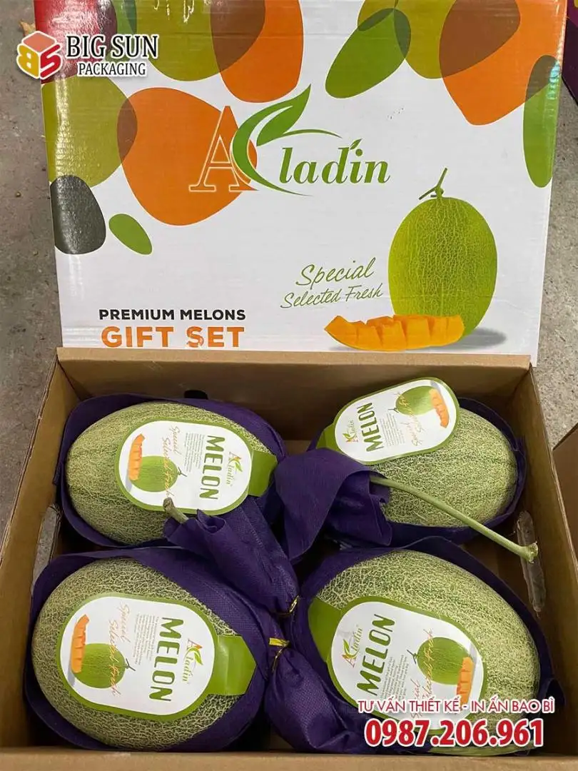 Thùng carton đựng dưa lưới 4 quả thương hiệu Aladin