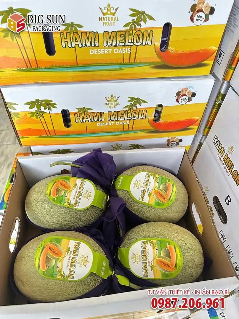 Thùng carton dưa lưới 4 quả thương hiệu Hami Melon