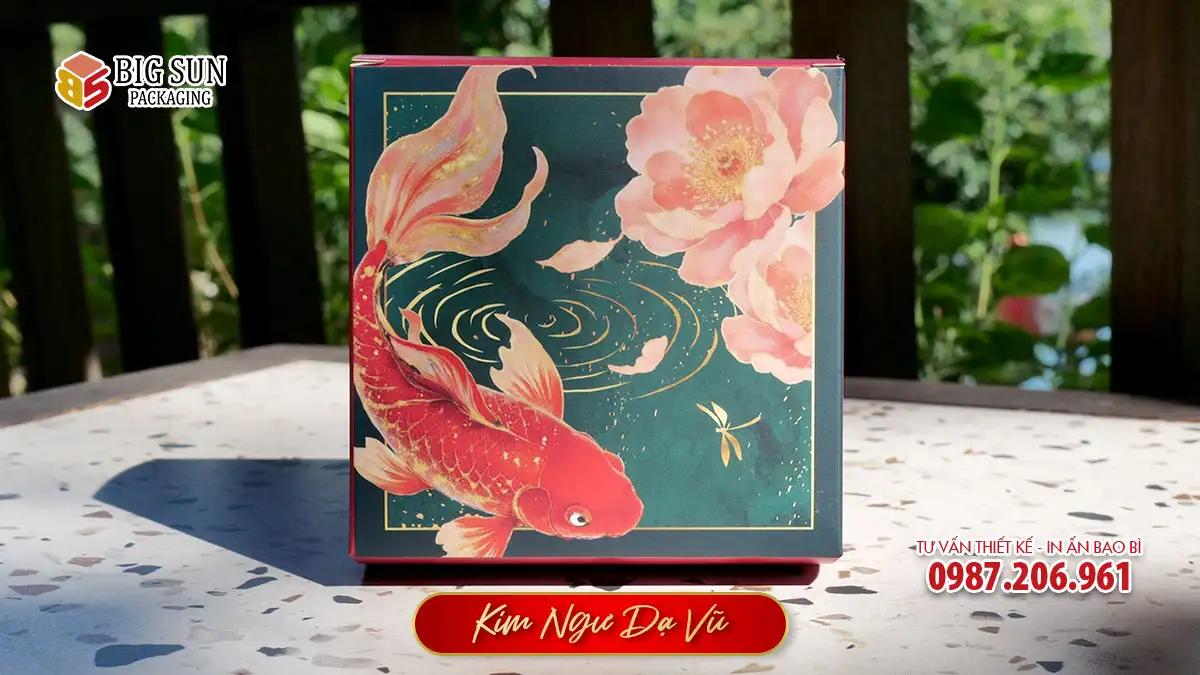 Mặt sau hộp trung thu bán sẵn Kim Ngư Dạ Vũ