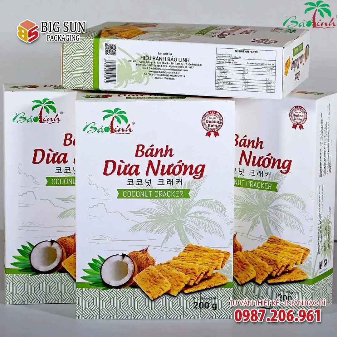 In hộp đựng bánh dừa nướng Bảo Linh