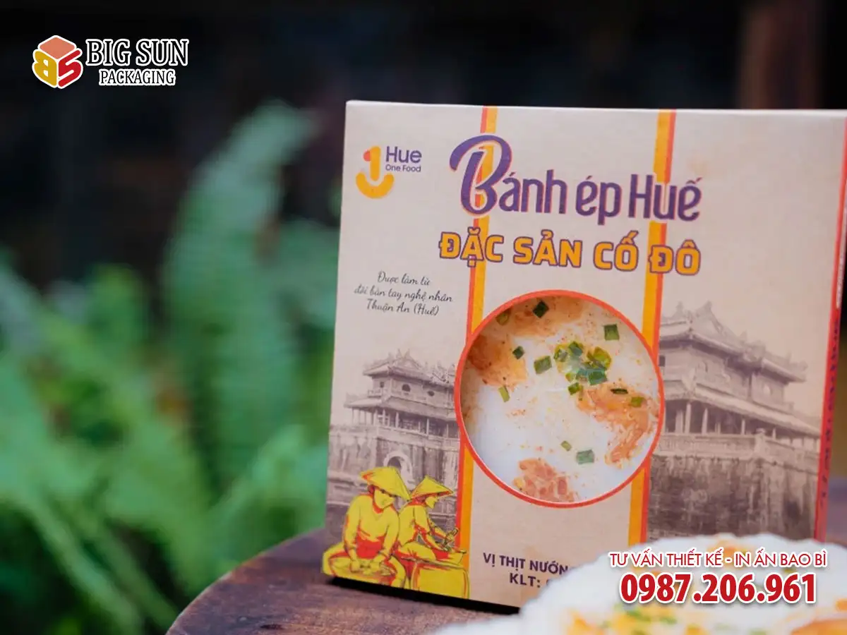 In hộp đựng bánh ép đặc sản Huế