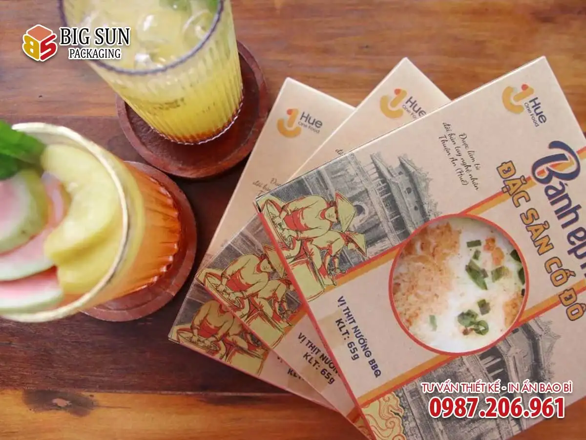 In hộp đựng bánh ép đặc sản Huế