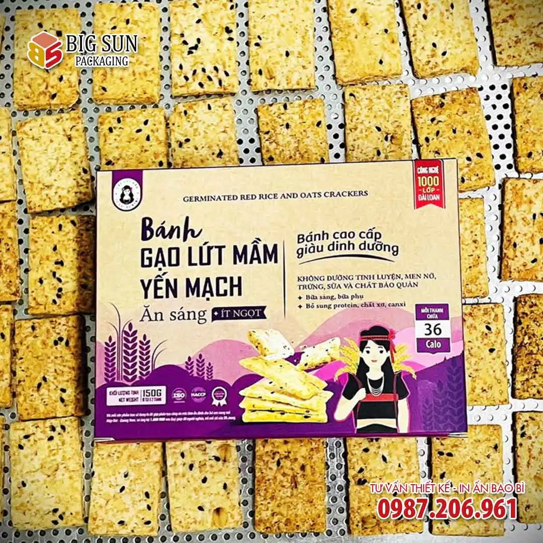 In hộp đựng bánh gạo lứt