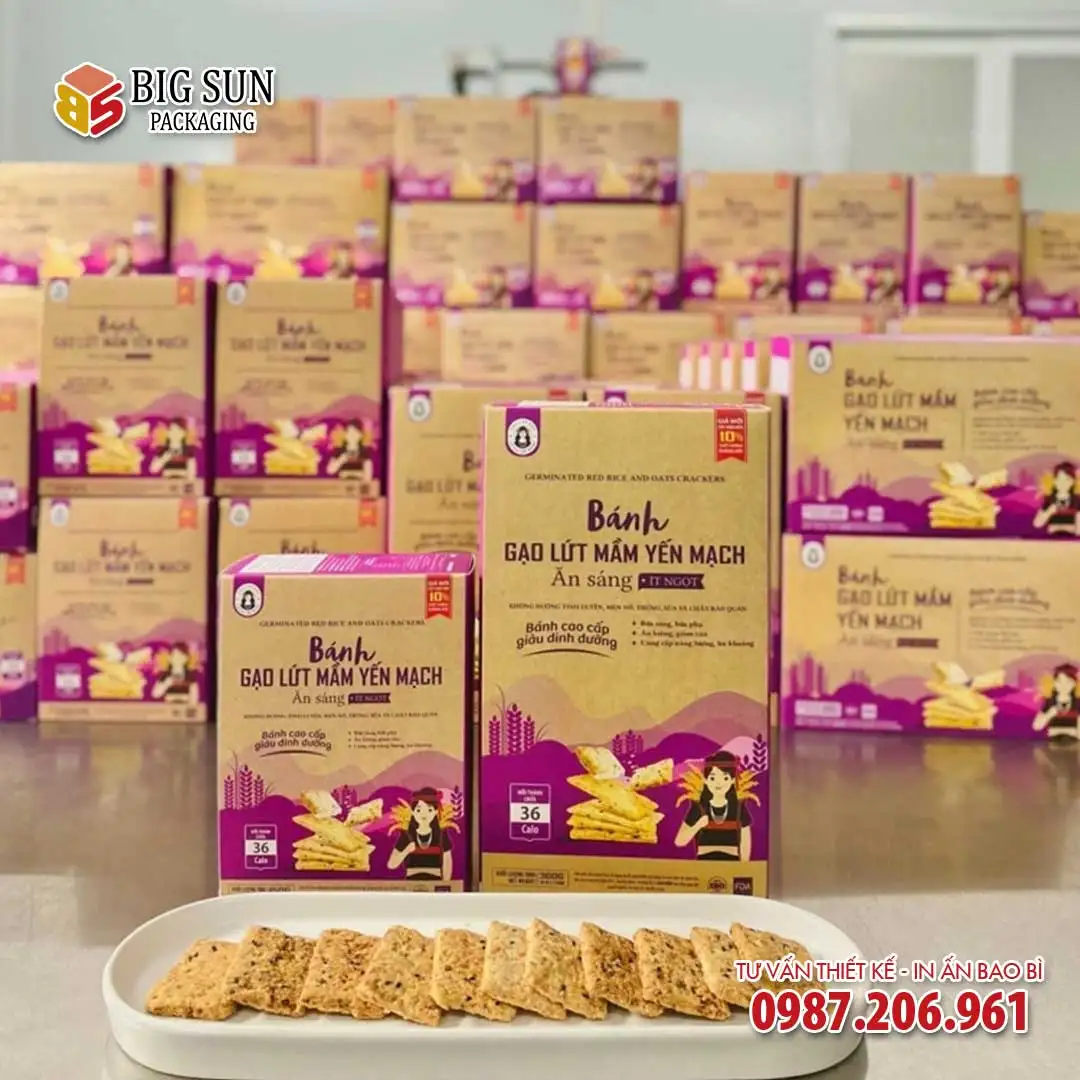 In hộp đựng bánh gạo lứt