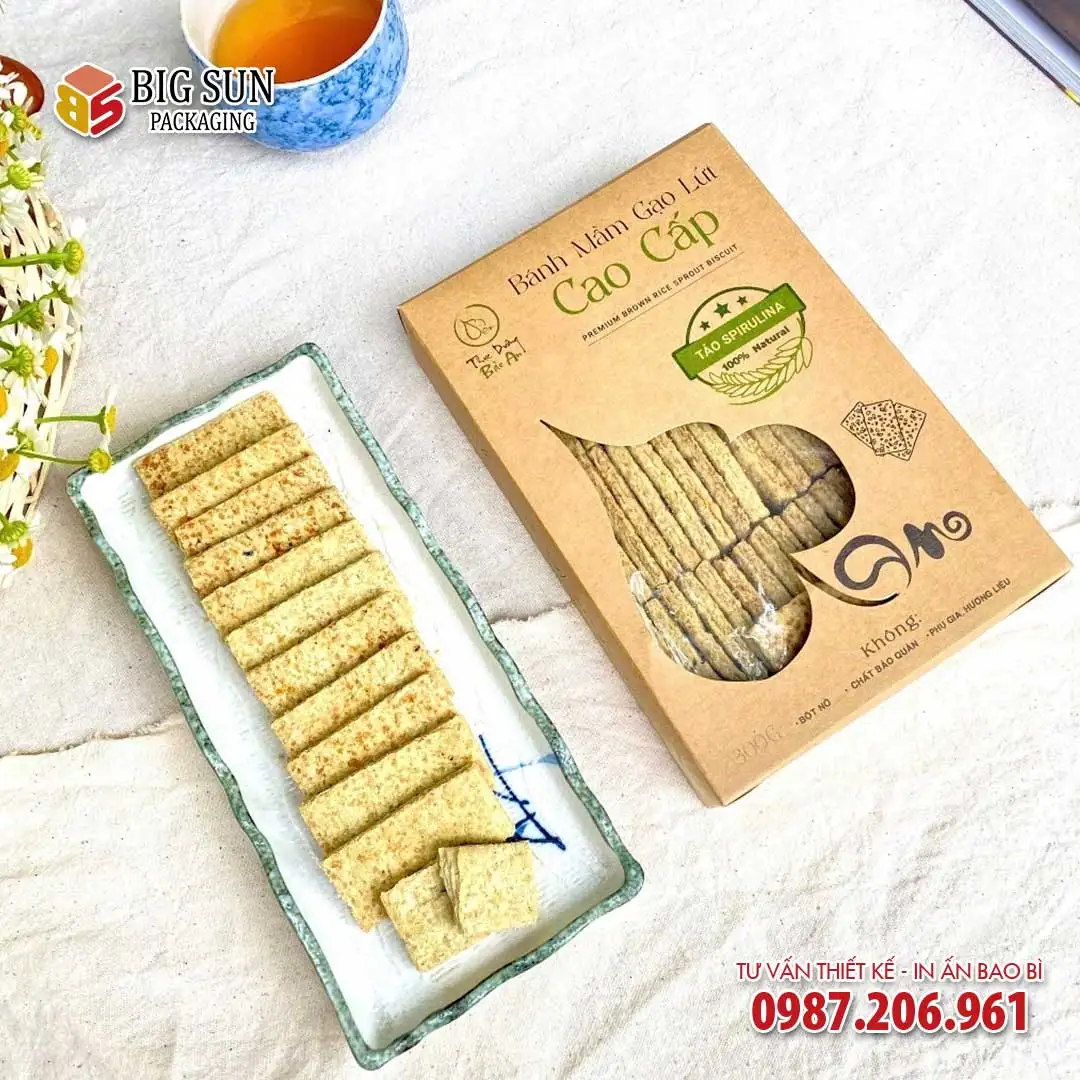 In hộp đựng bánh mầm gạo lứt