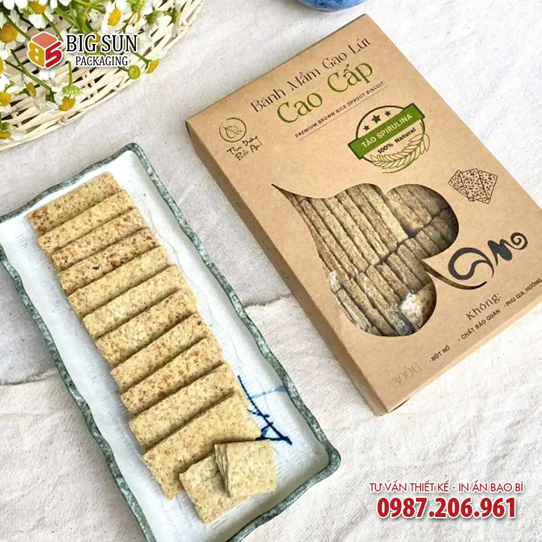 In hộp đựng bánh mầm gạo lứt