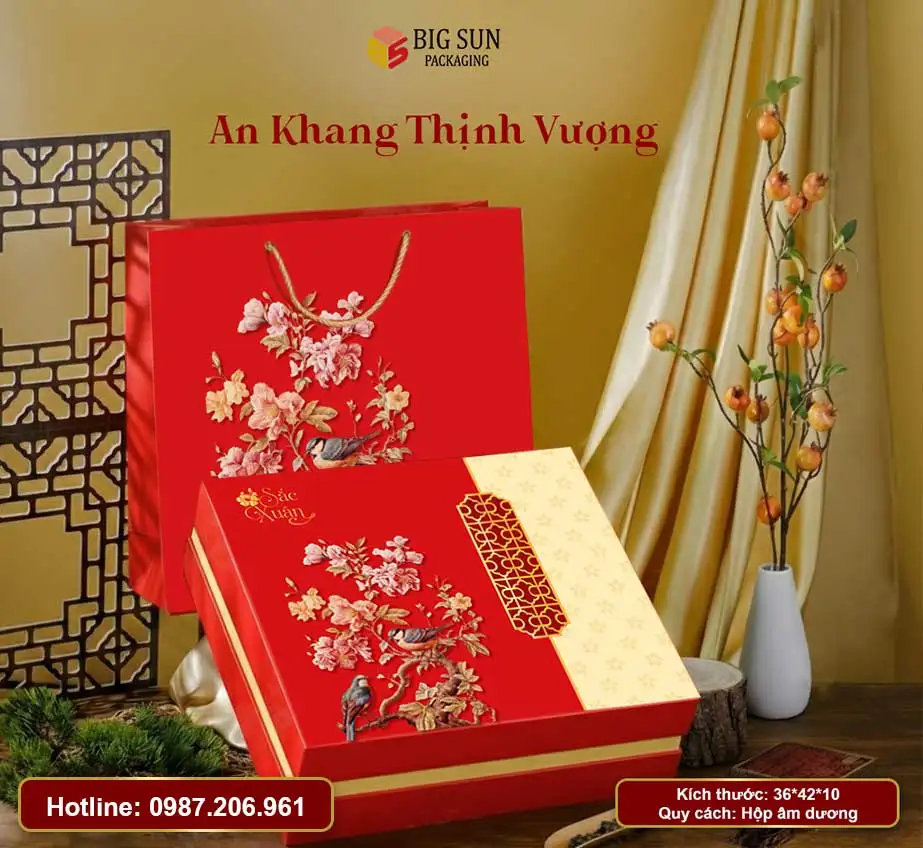 Mẫu Hộp tết bán sẵn 2026 An Khang Thịnh Vượng màu đỏ