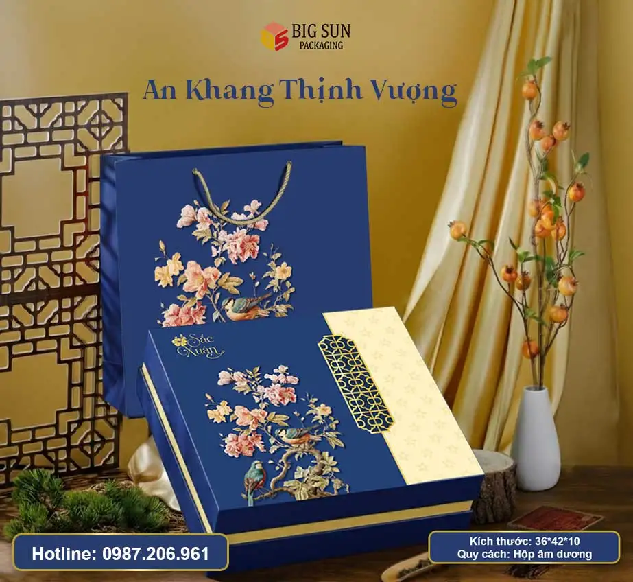 Mẫu Hộp quà tết bán sẵn 2026 An Khang Thịnh Vượng màu xanh