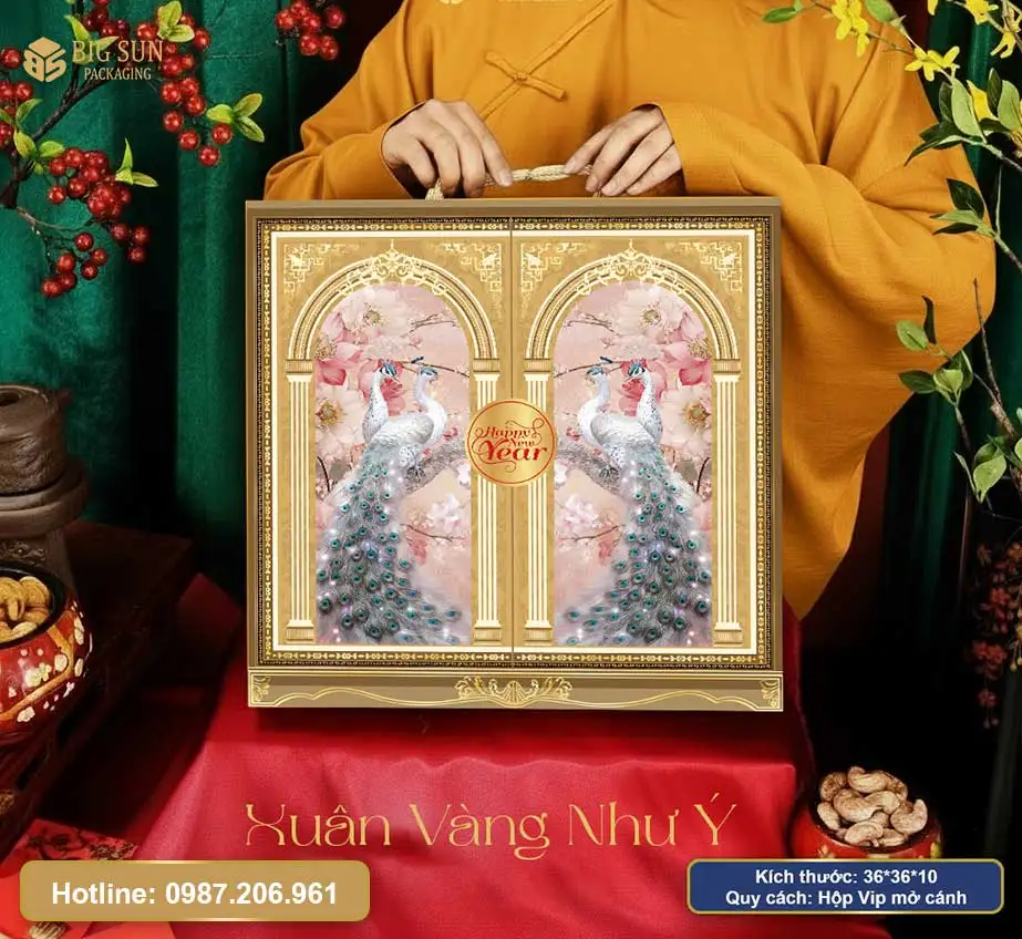Hộp quà tết bán sẵn cao cấp 2026 Xuân Vàng Như Ý màu vàng