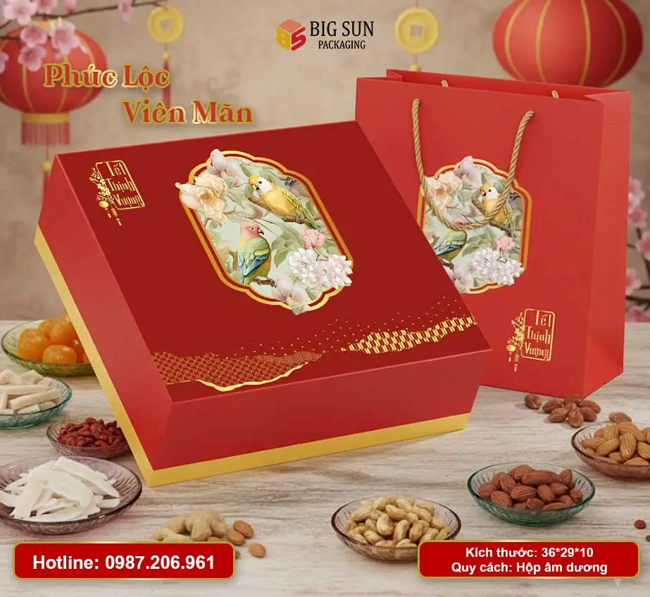 Hộp tết bán sẵn 2026 Phúc Lộc Viên Mãn màu đỏ