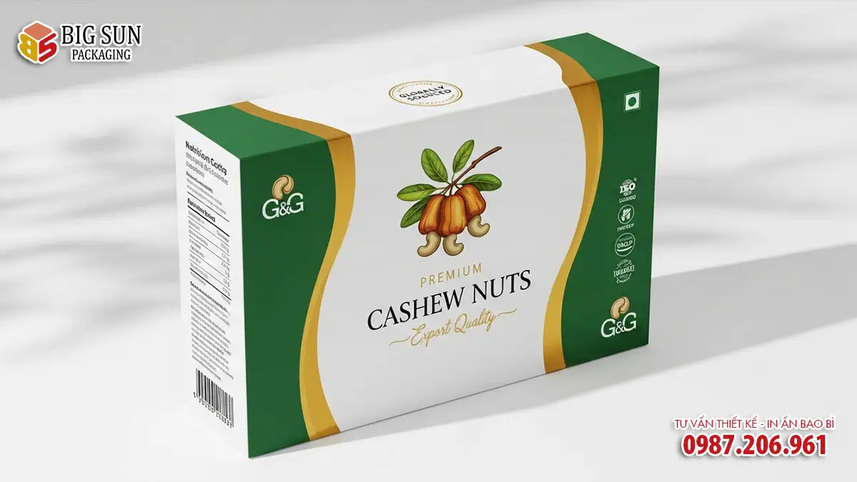 in hộp giấy đựng hạt điều