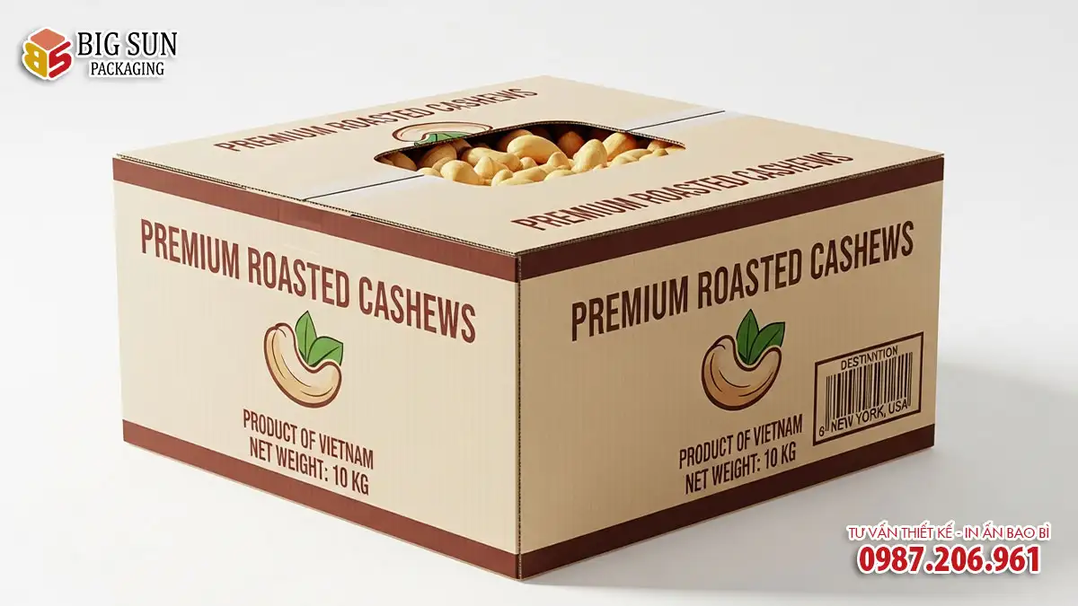 in hộp giấy đựng hạt điều