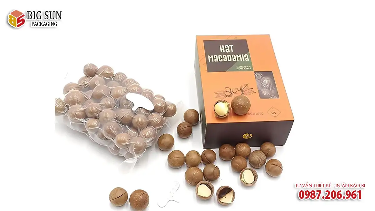 in hộp giấy đựng hạt macca