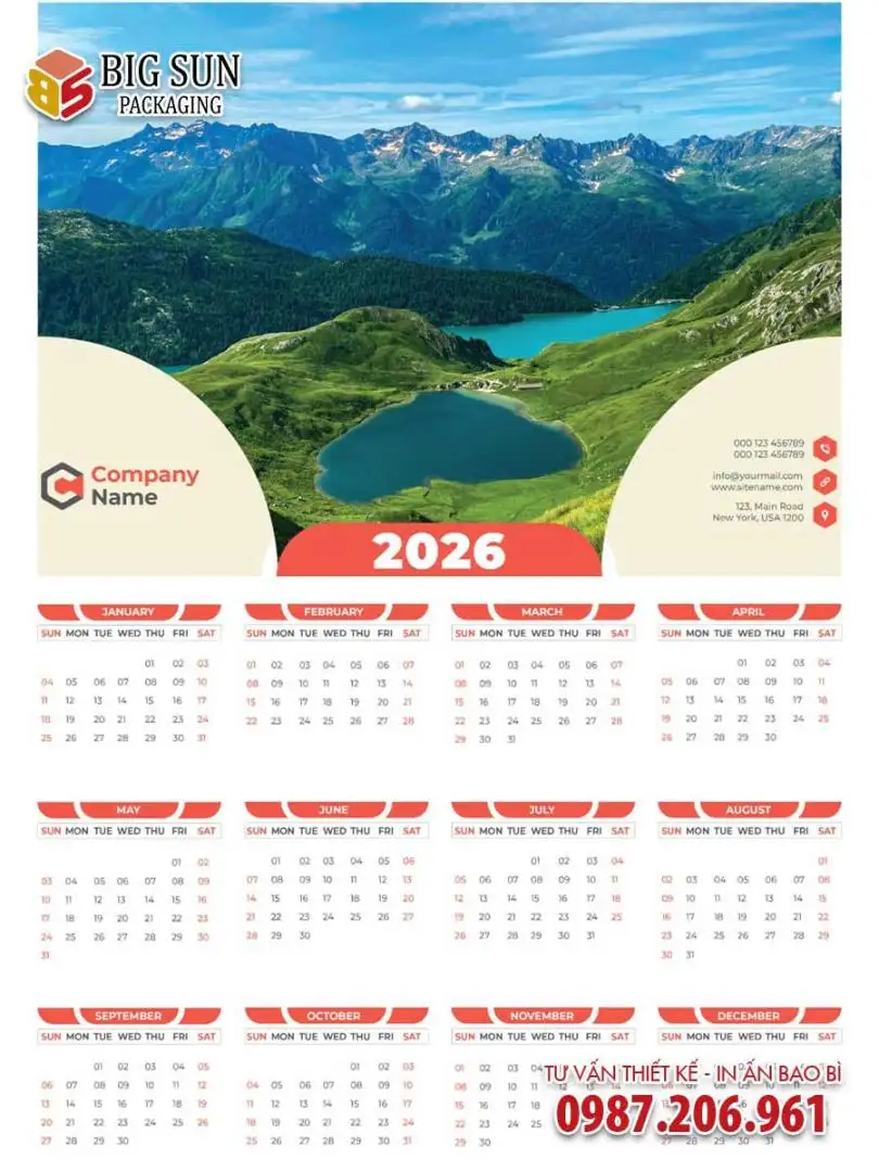 in lịch treo tường 1 tờ