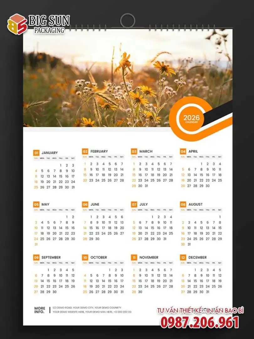 in lịch treo tường 1 tờ