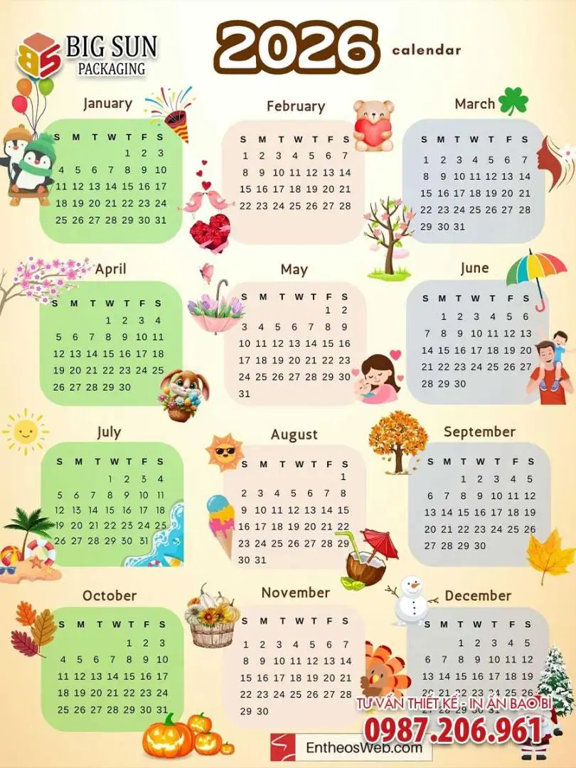 in lịch treo tường 1 tờ