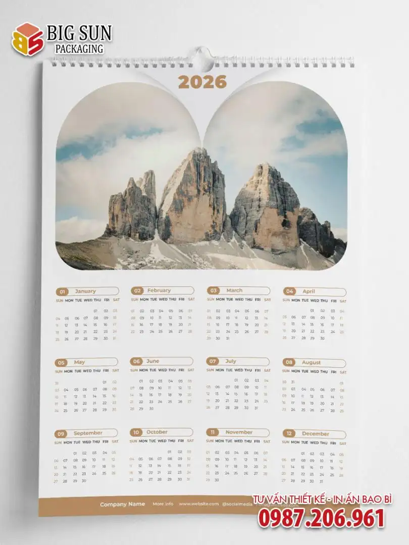 in lịch treo tường 1 tờ