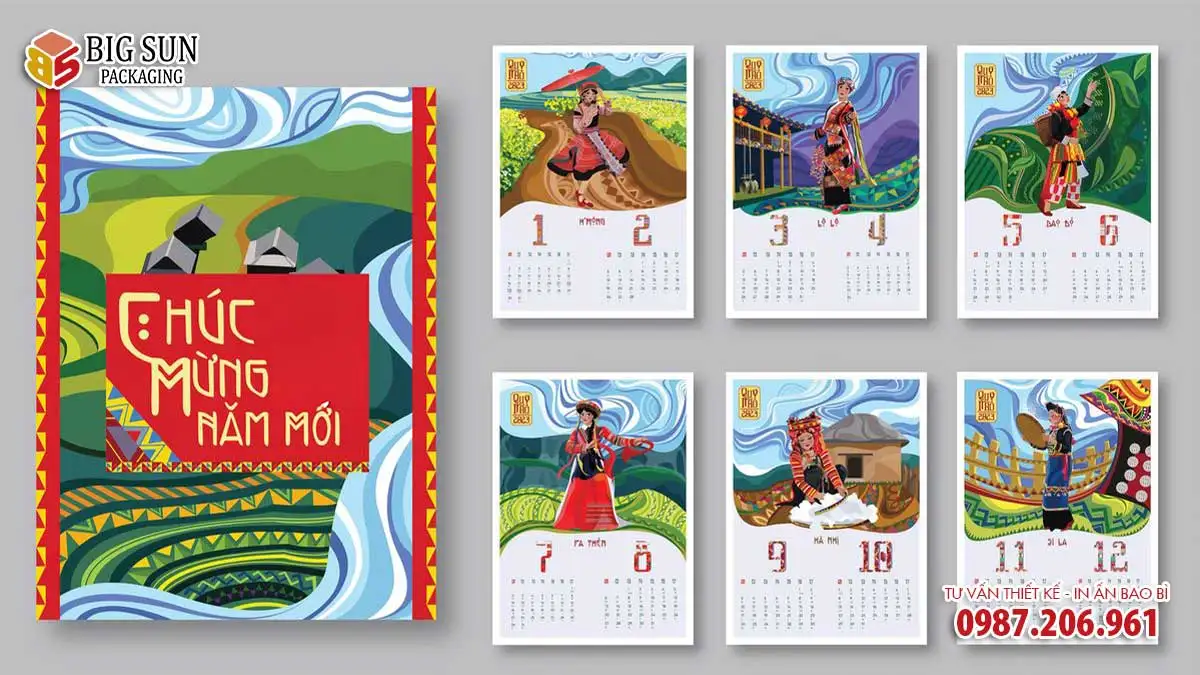 in lịch treo tường 7 tờ