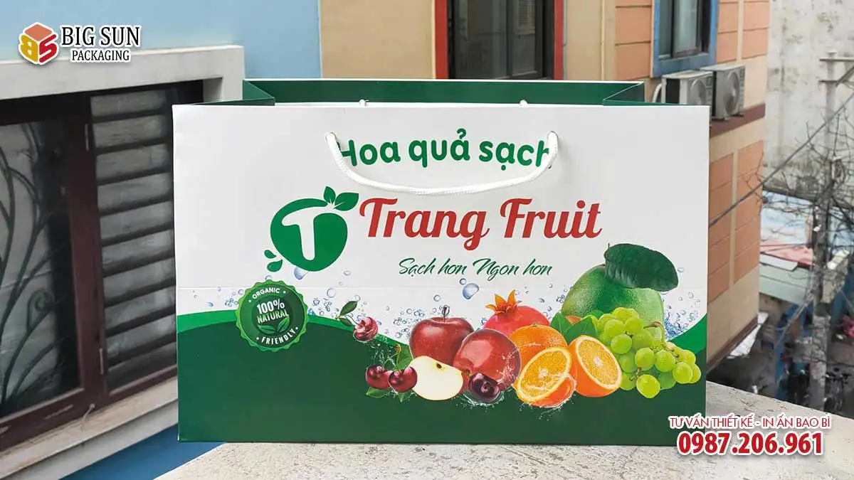 mẫu túi giấy hoa quả thương hiệu Trang Fruit do Big Sun in ấn sản xuất