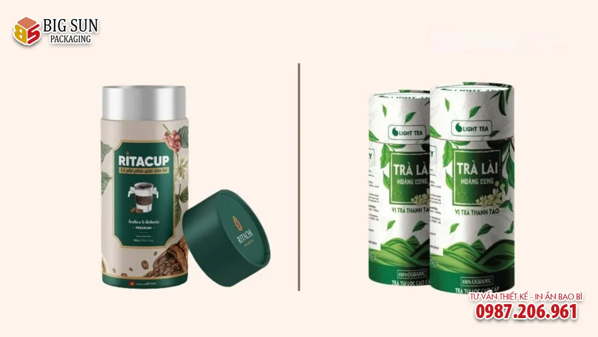 in hộp trụ tròn đựng cà phê