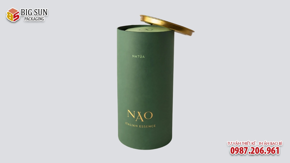 in hộp trụ tròn đựng saffron