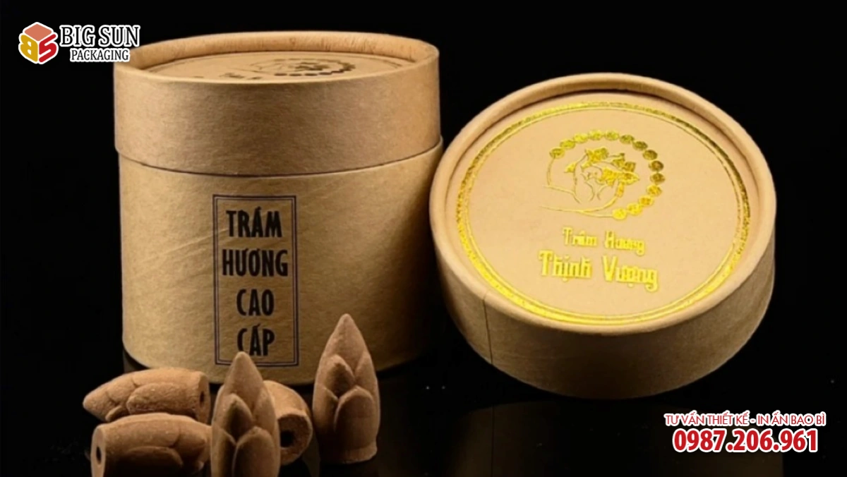 in hộp trụ tròn đựng trầm hương