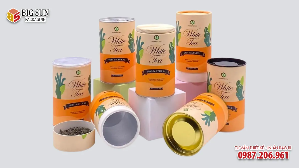in hộp trụ tròn đựng trà