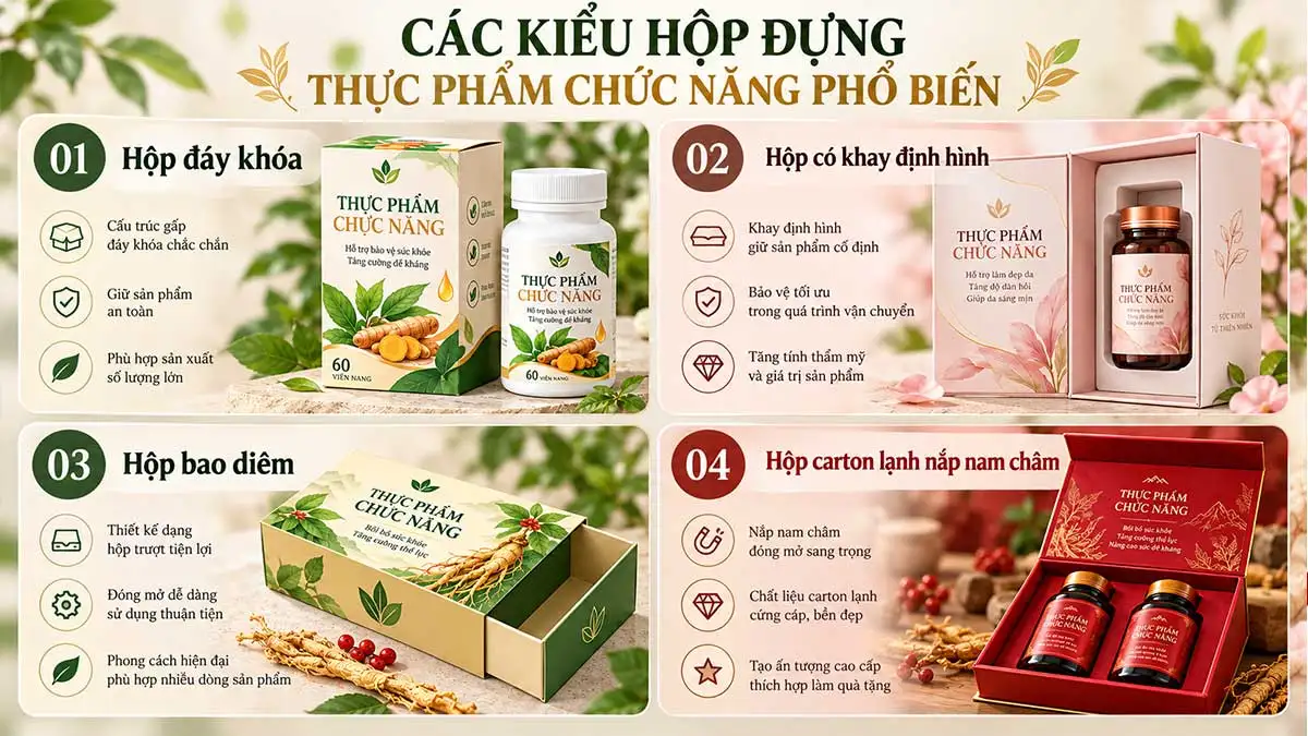 In Hộp Giấy Đựng Thực Phẩm Chức Năng Theo Yêu Cầu 2 cac kieu hop dung thuc pham chuc nang