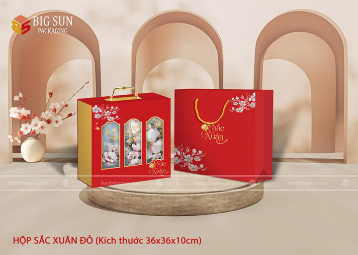 in hộp quà Tết Sắc Xuân Đỏ
