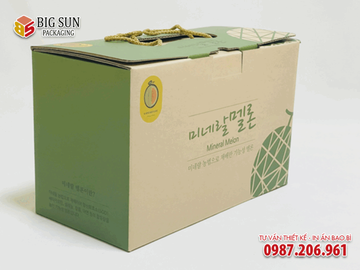 in thùng carton đựng dưa lưới có quai xách