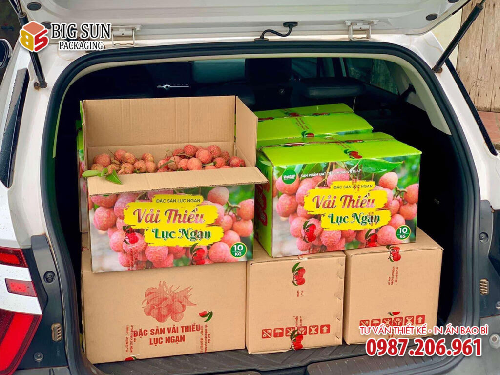 in thùng carton đựng vải thiều lục ngạn