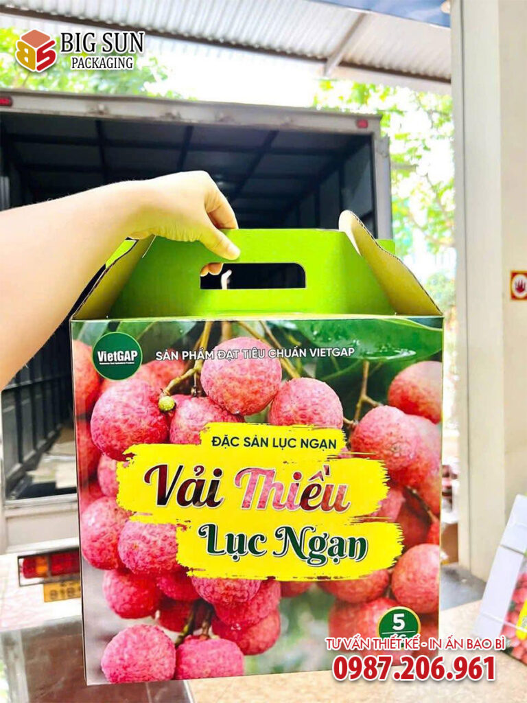 in thùng carton đựng vải thiều lục ngạn