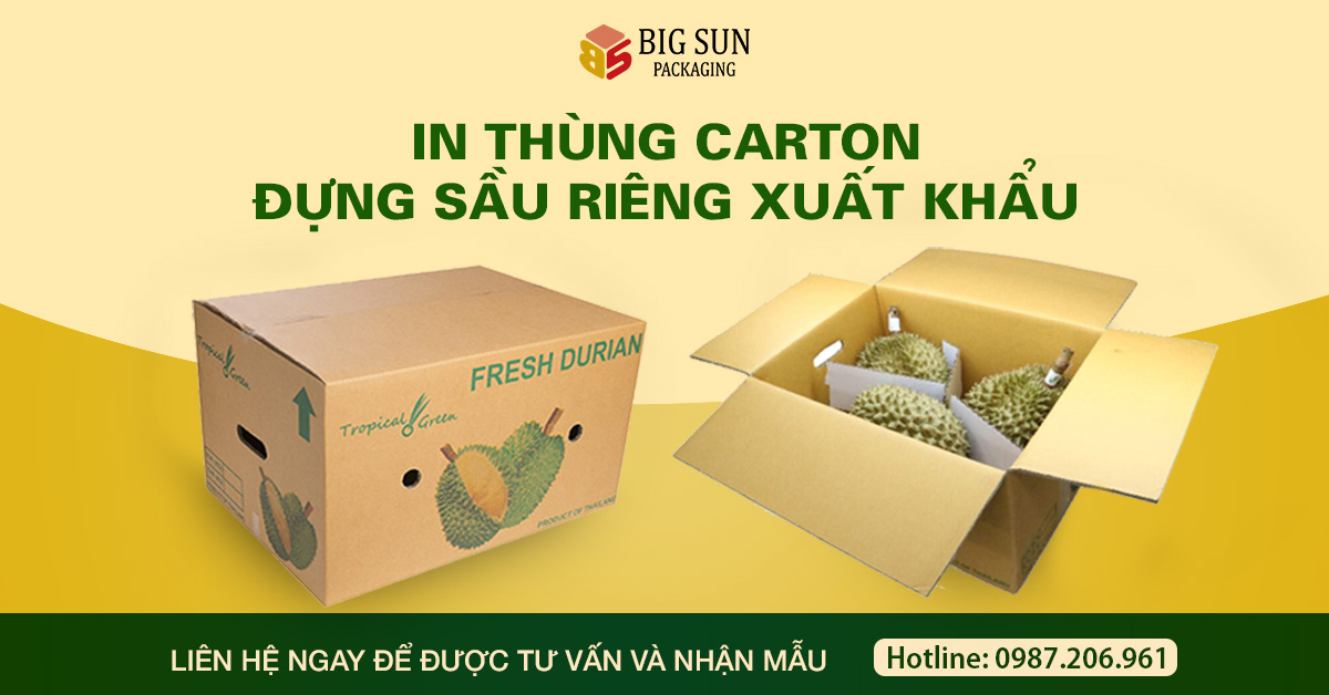 Dịch vụ in thùng carton đựng sầu riêng xuất khẩu