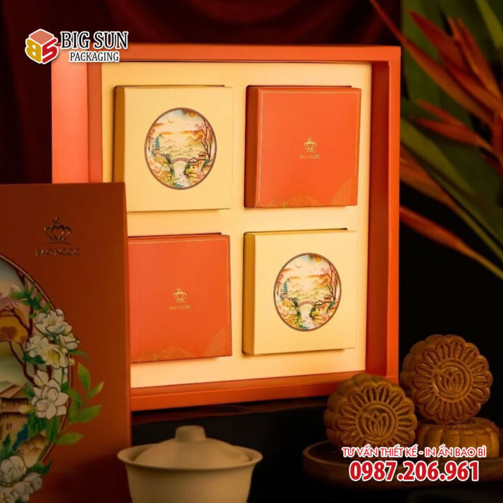 In hộp bánh trung thu Bình An Bảo Ngọc màu cam - Ảnh 2