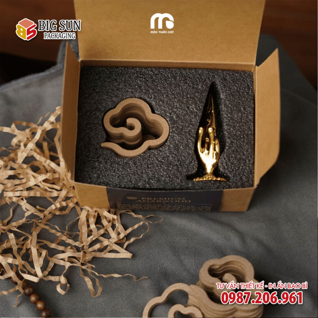 in hộp đựng nhang trầm hương vân mây Mộc Thiên Cát