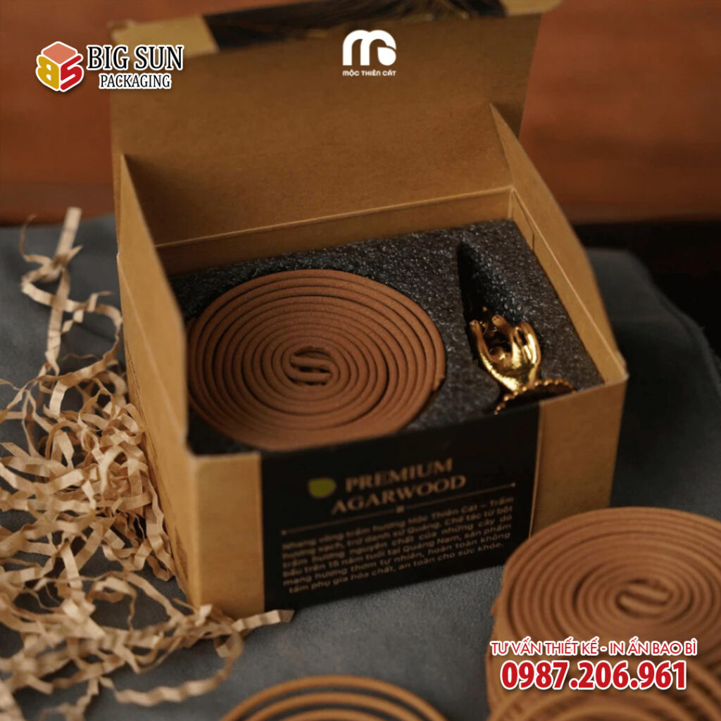 in hộp đựng nhang vòng trầm hương mộc thiên cát