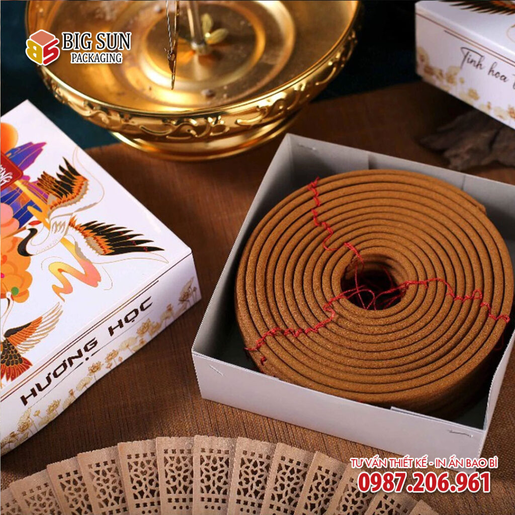 in hộp đựng nhang vòng hạc trắng Hương Học
