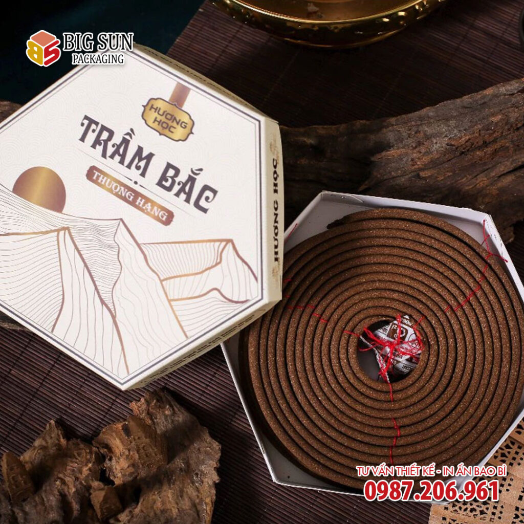 in hộp đựng nhang vòng trầm bắc Hương Học