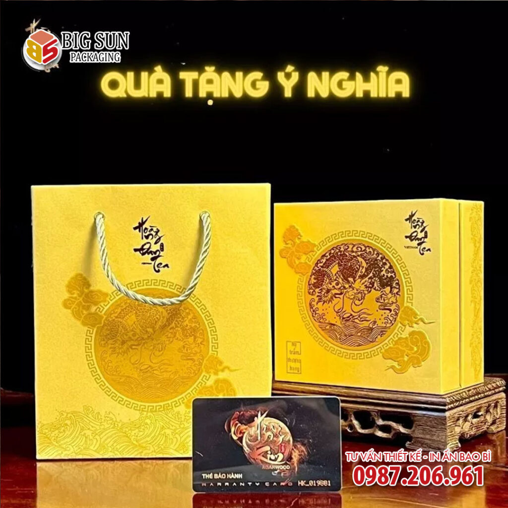 in hộp đựng nụ trầm hương Hoàng Đan Tea