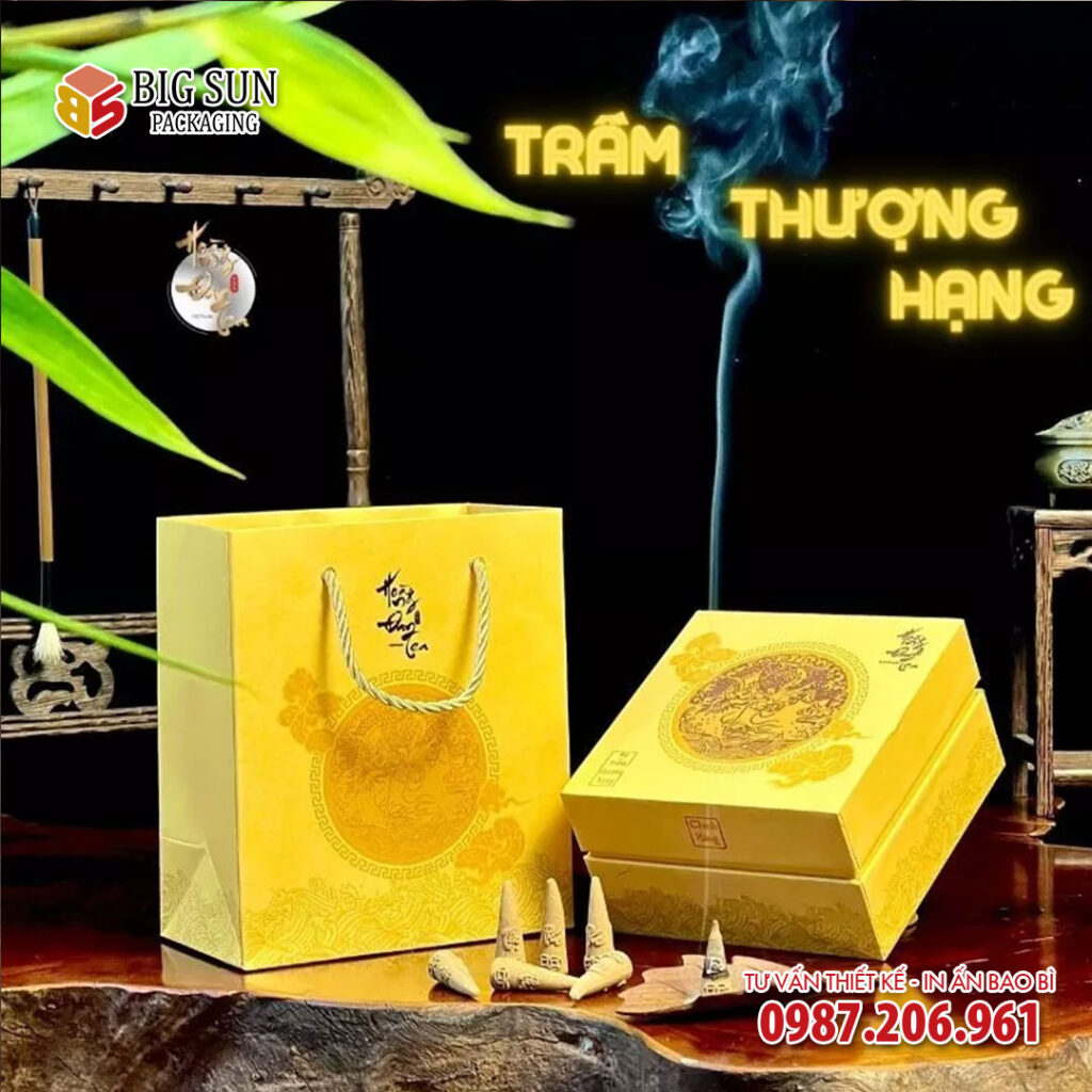 in hộp đựng nụ trầm hương Hoàng Đan Tea