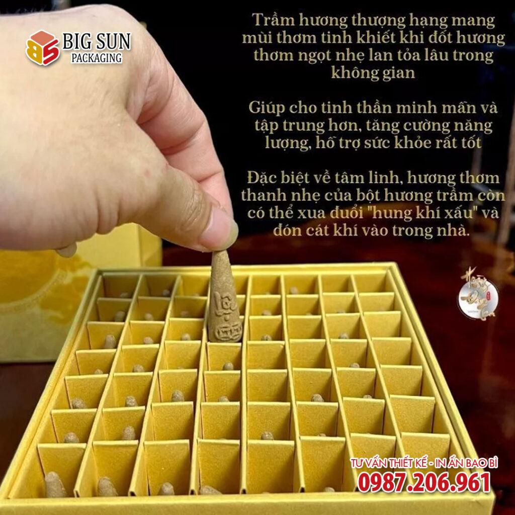 in hộp đựng nụ trầm hương Hoàng Đan Tea