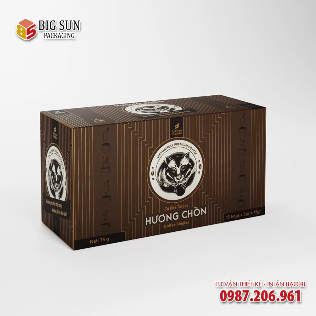 in hộp giấy đựng cà phê túi lọc Hương Chồn