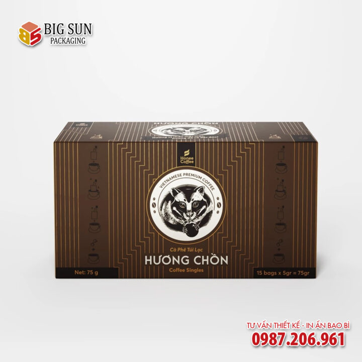 in hộp giấy đựng cà phê túi lọc Hương Chồn