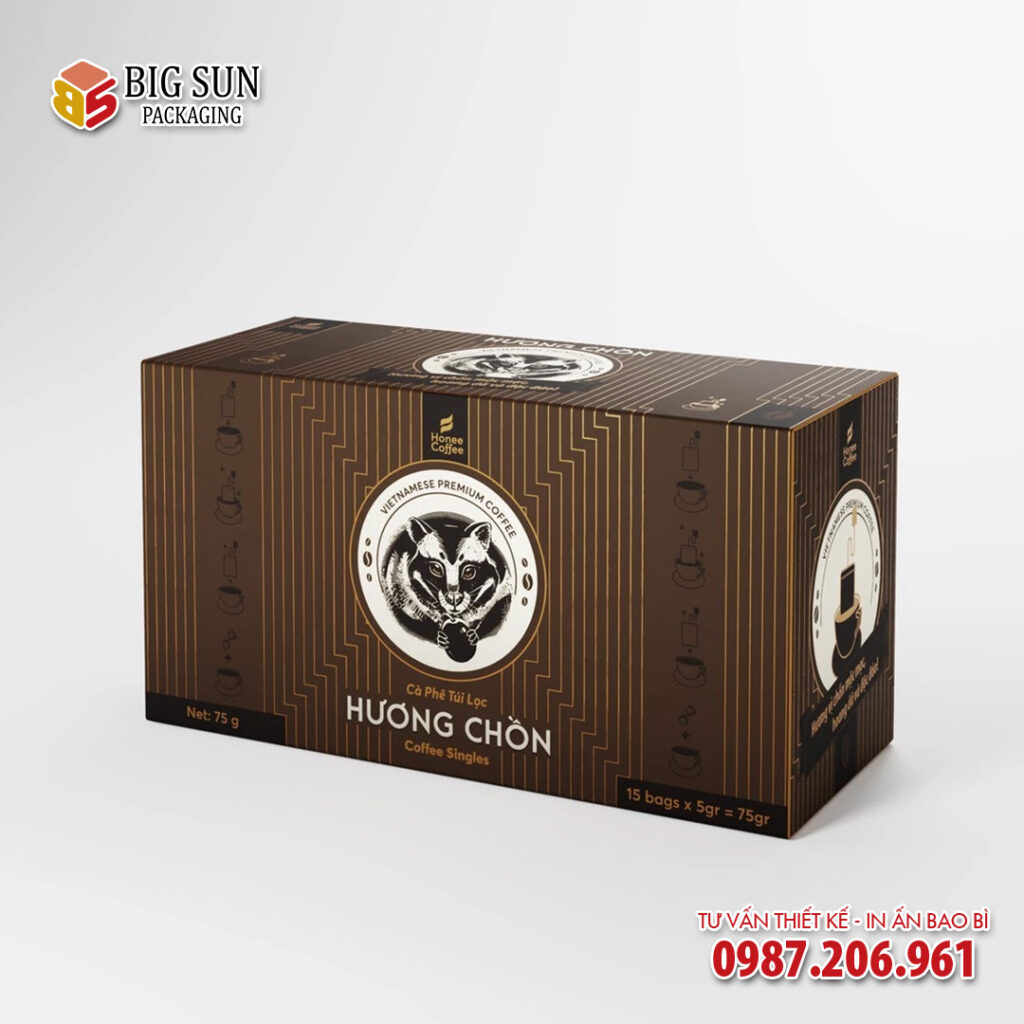 in hộp giấy đựng cà phê túi lọc Hương Chồn