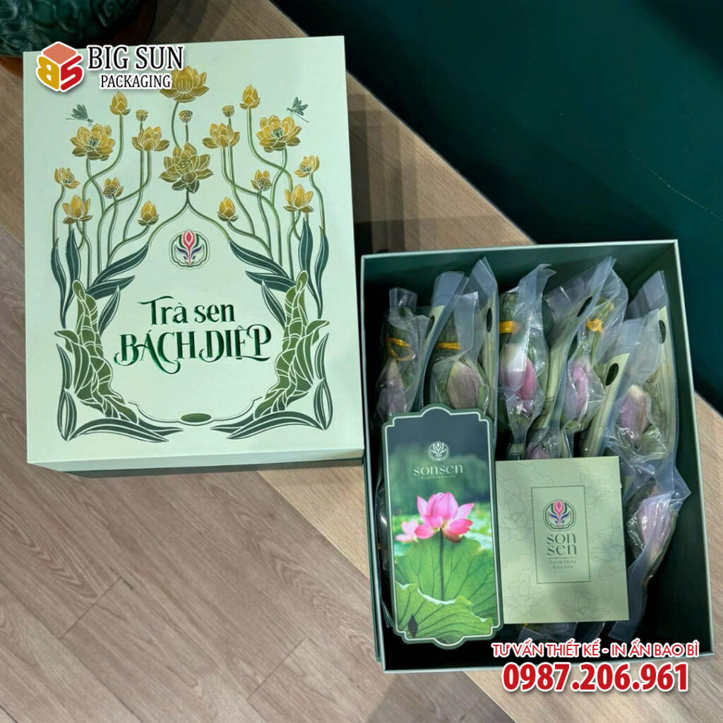 in hộp giấy đựng trà sen bách diệp