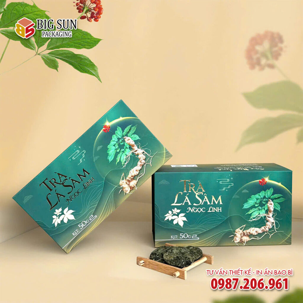 in hộp trà lá sâm ngọc linh cao cấp