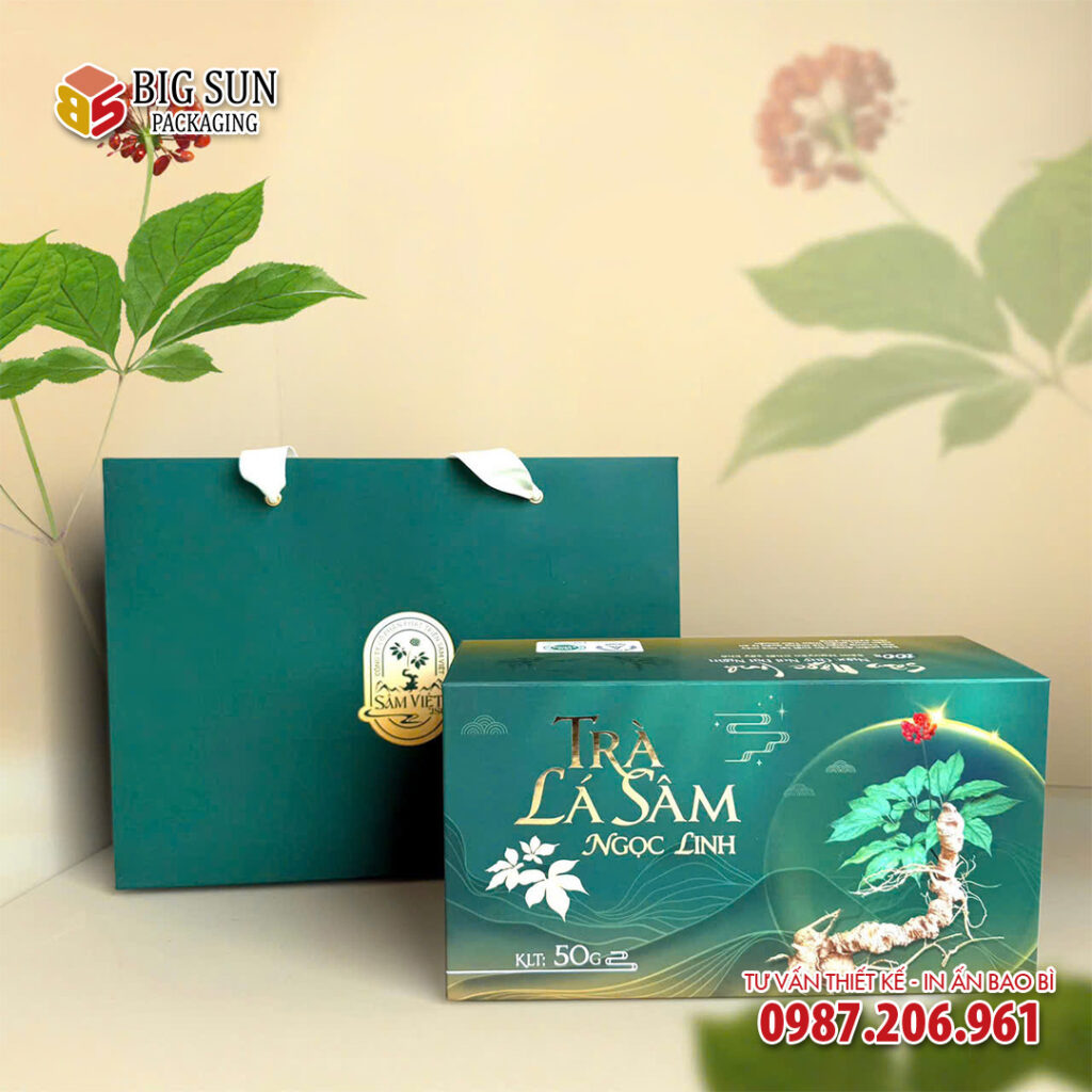 in hộp trà lá sâm ngọc linh cao cấp