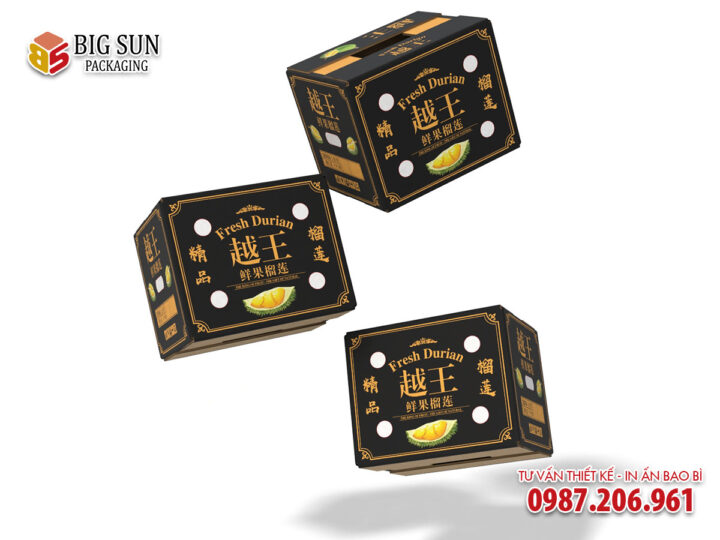 In thùng carton đựng sầu riêng sang trọng