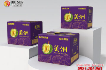In thùng carton đựng sầu riêng màu tím